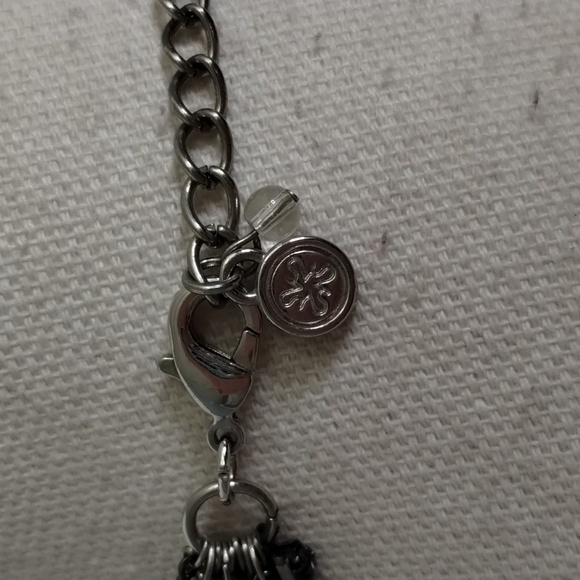 Multi layered silver chain necklace women's turquoise and clear stone beads - Picture 6 of 7